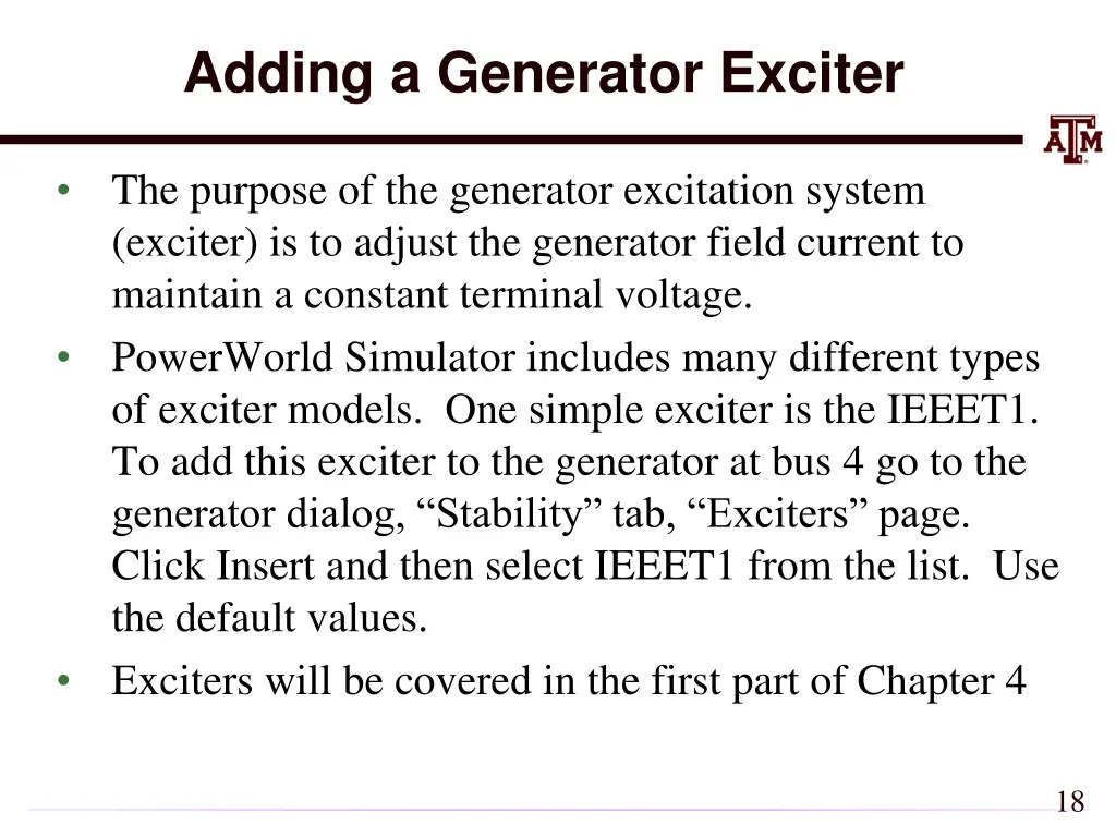 adding a generator exciter