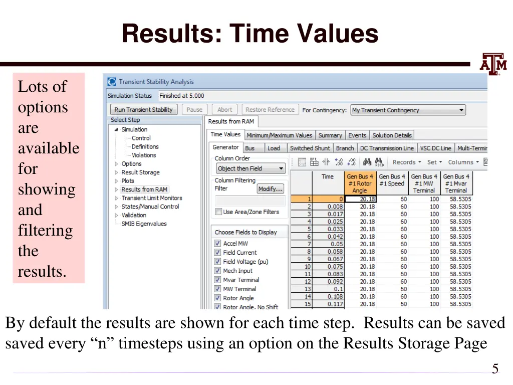 results time values