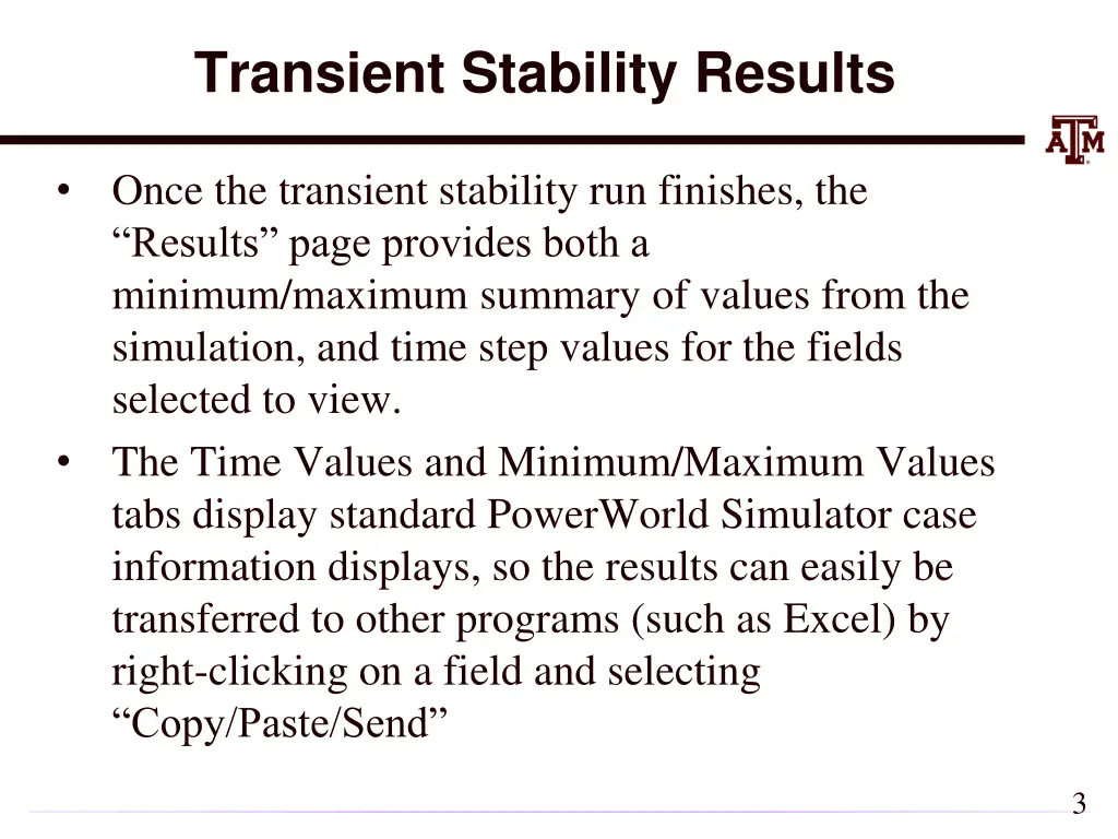 transient stability results