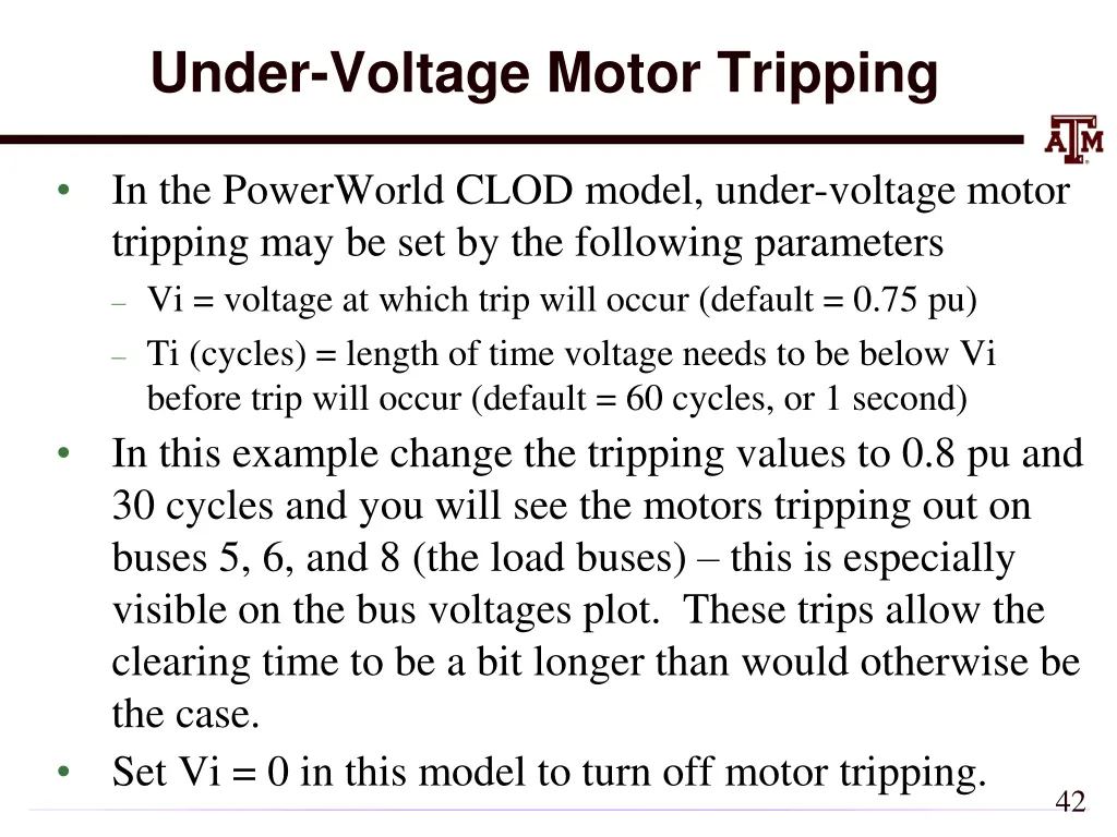 under voltage motor tripping