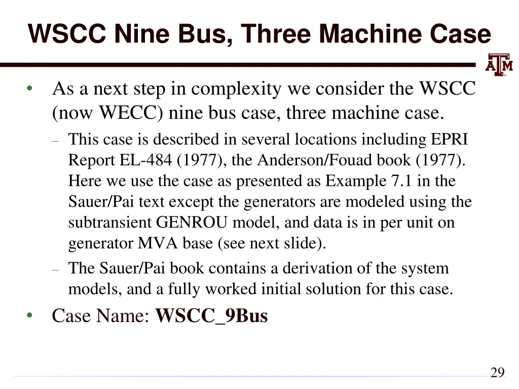 wscc nine bus three machine case