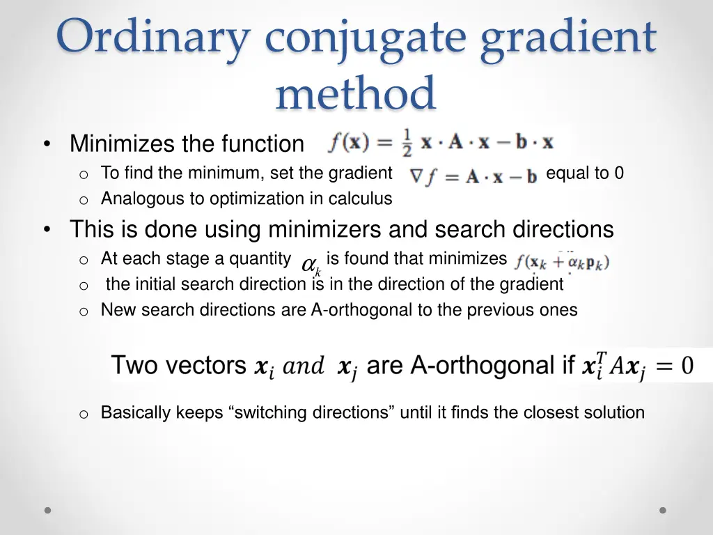 ordinary conjugate gradient method minimizes