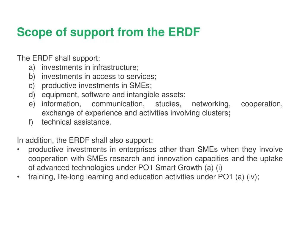 scope of support from the erdf