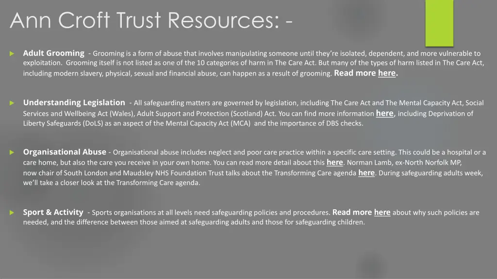 ann croft trust resources