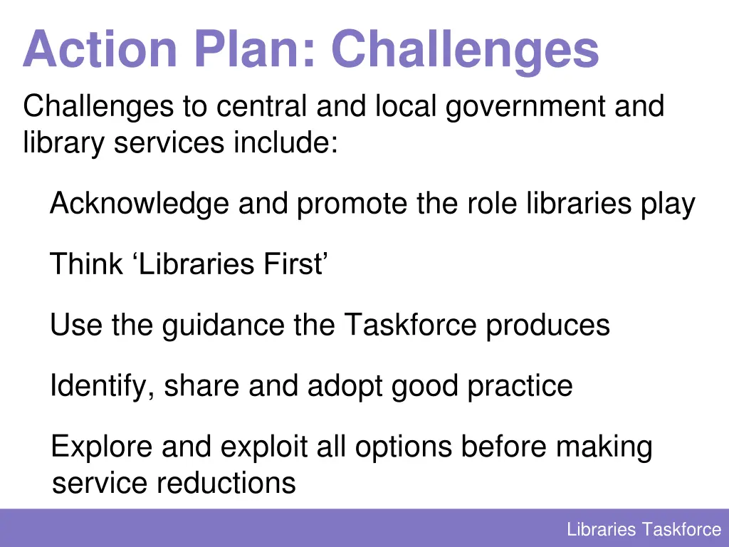 action plan challenges challenges to central