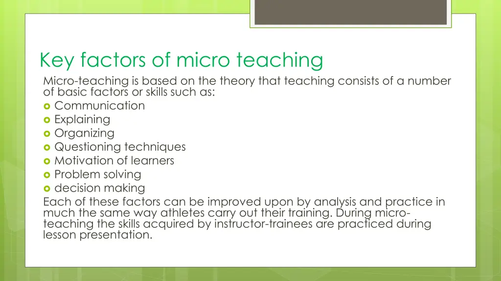 key factors of micro teaching micro teaching