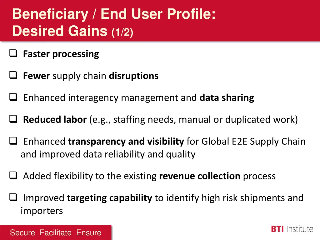 beneficiary end user profile desired gains 1 2