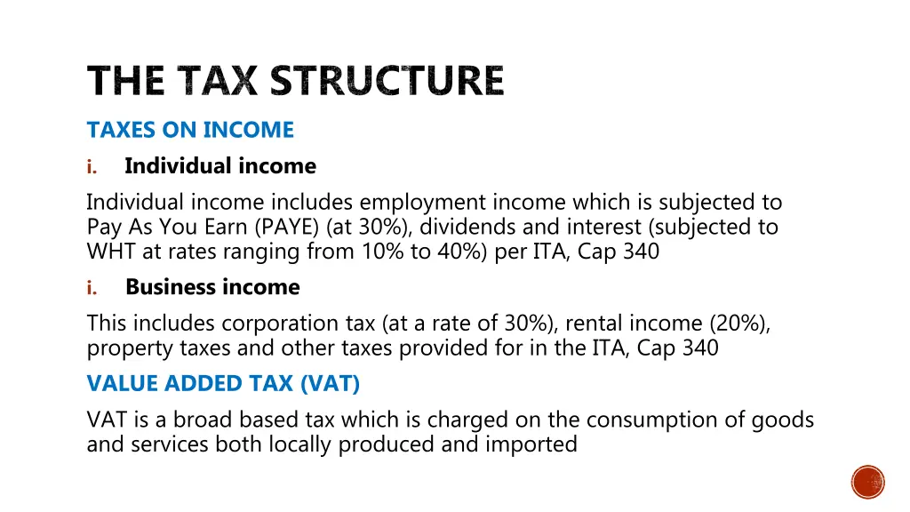 the tax structure taxes on income individual