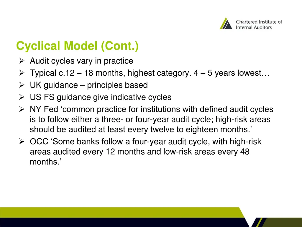 cyclical model cont audit cycles vary in practice