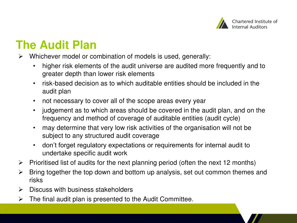 the audit plan whichever model or combination