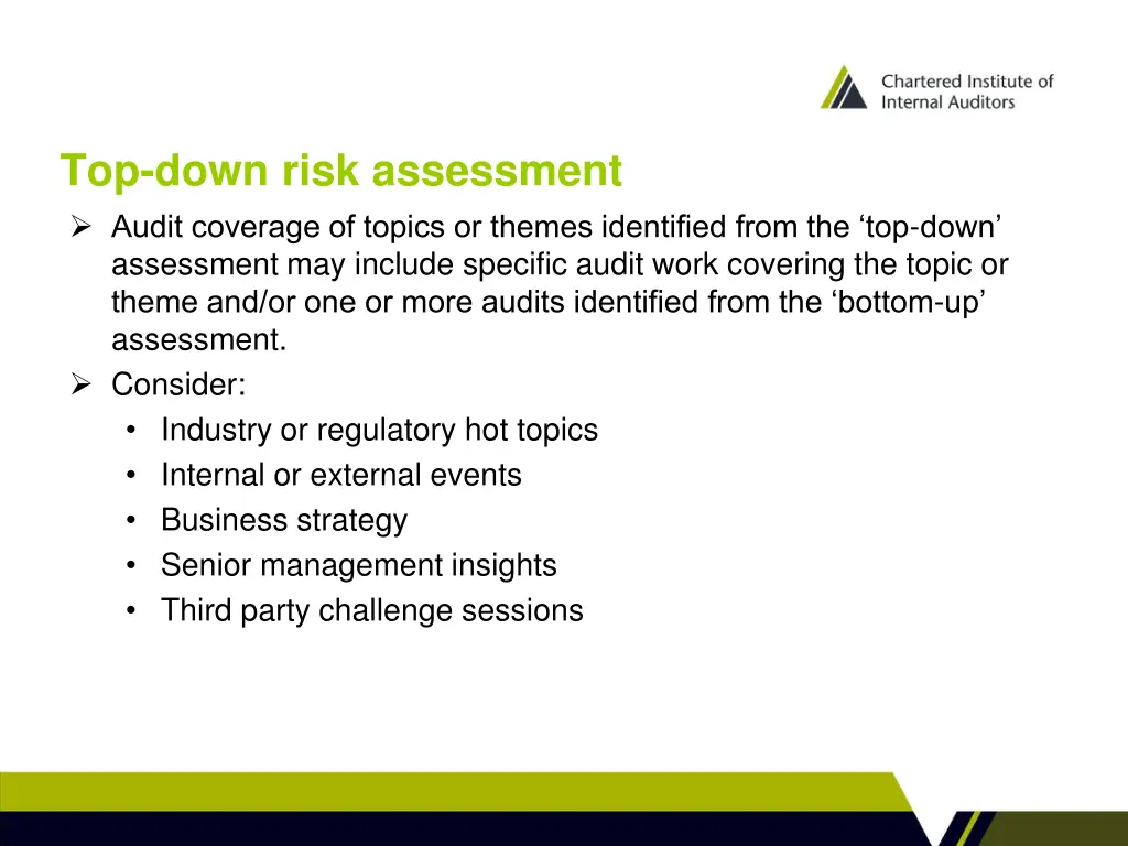 top down risk assessment audit coverage of topics