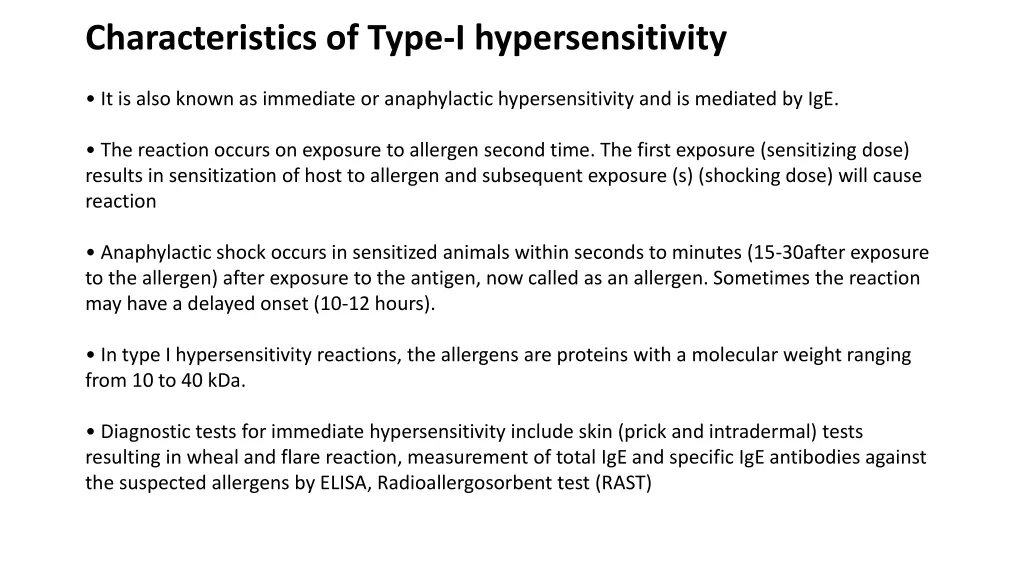 characteristics of type i hypersensitivity