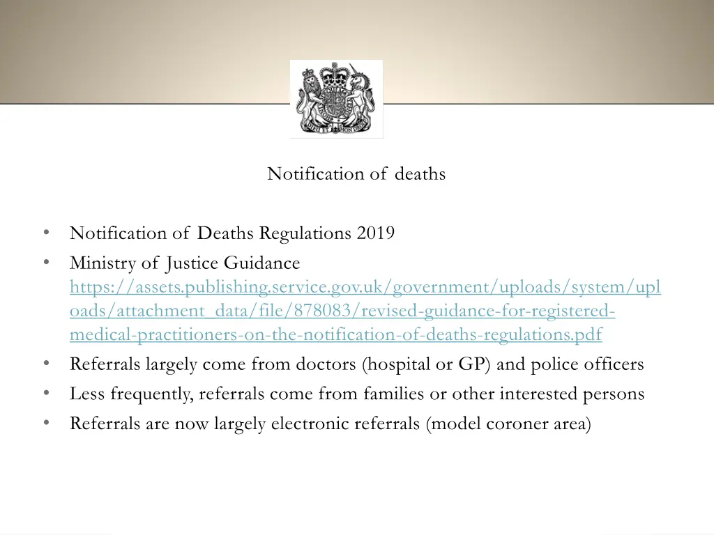 notification of deaths