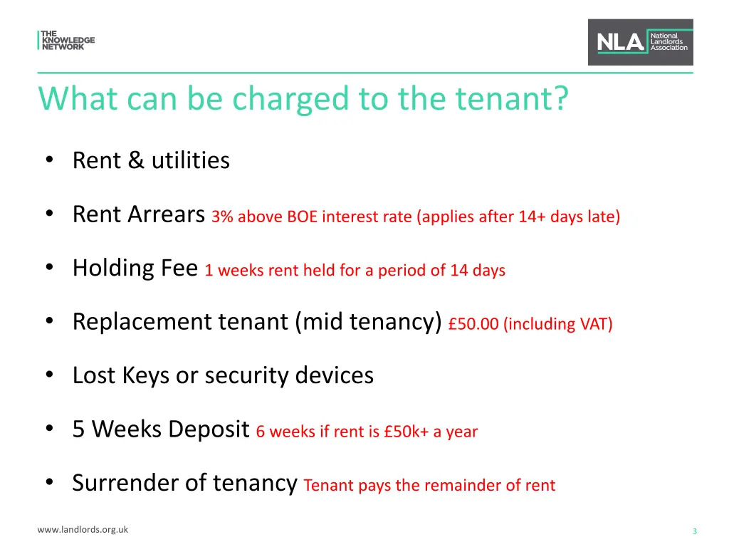 what can be charged to the tenant