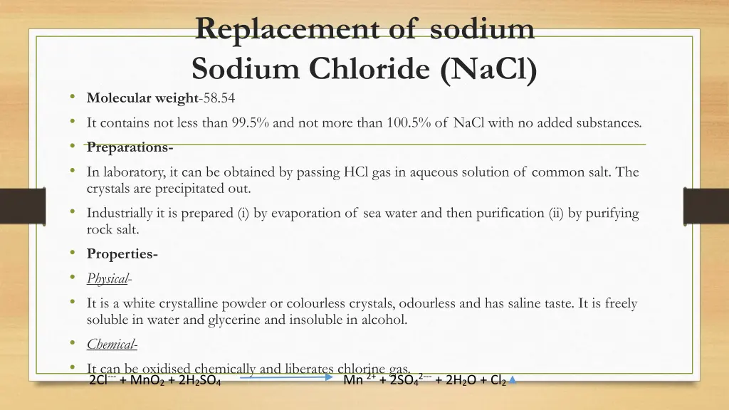 replacement of sodium sodium chloride nacl