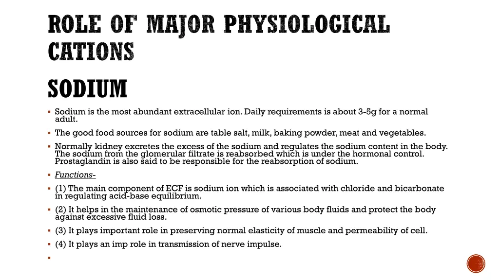 role of major physiological cations sodium sodium