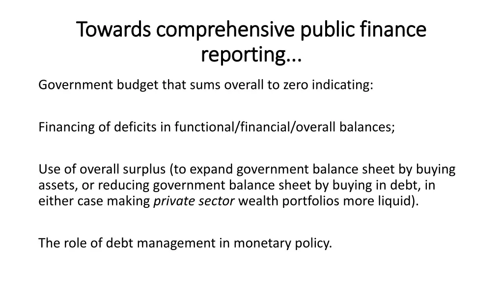 towards comprehensive public finance towards