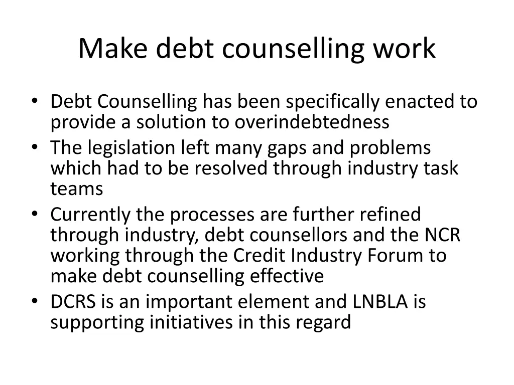 make debt counselling work