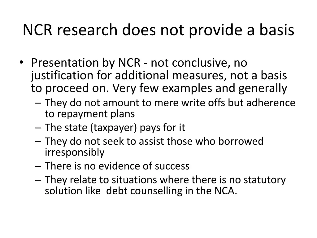 ncr research does not provide a basis