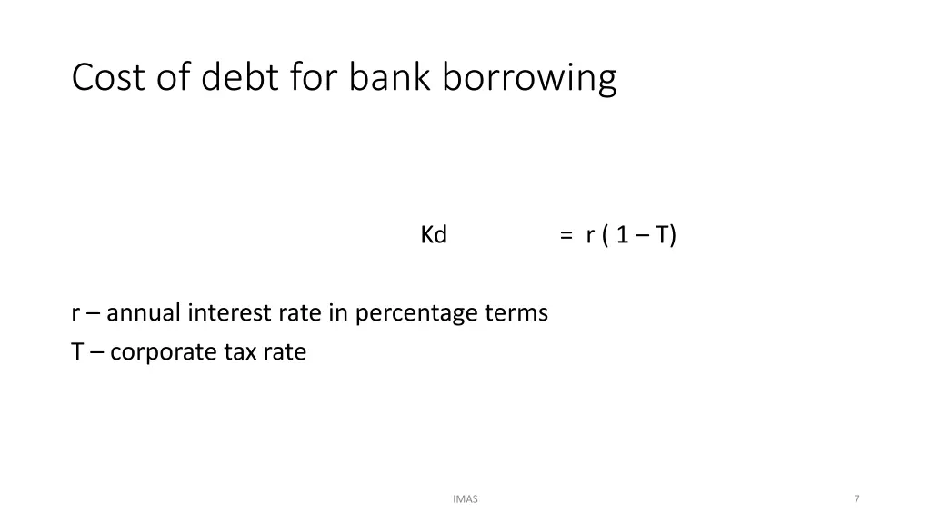 cost of debt for bank borrowing