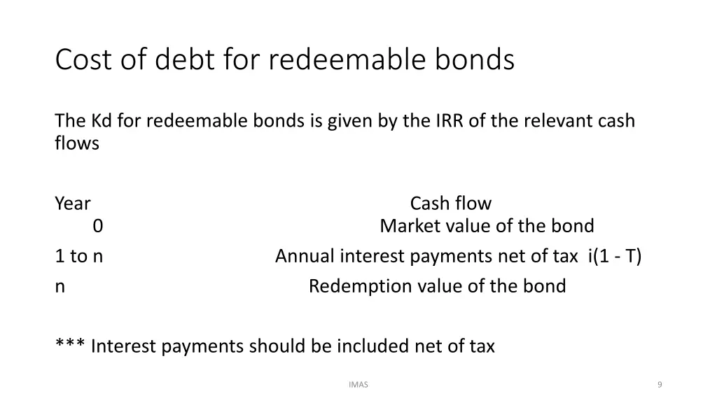 cost of debt for redeemable bonds