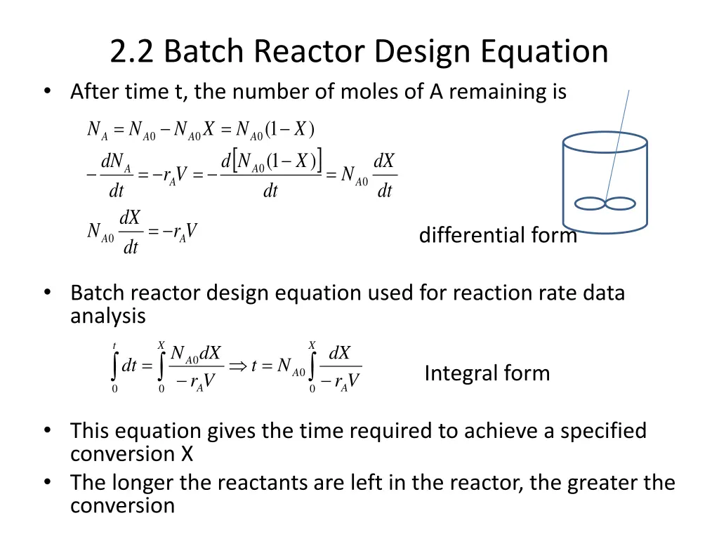 2 2 batch reactor design equation after time