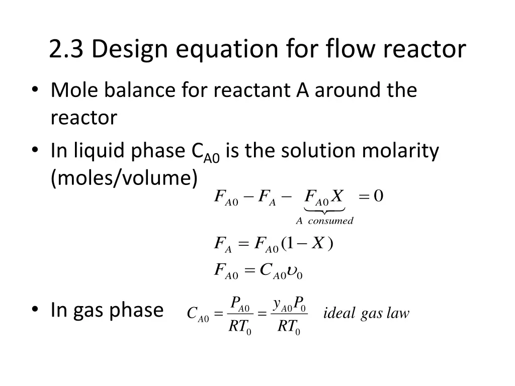 2 3 design equation for flow reactor