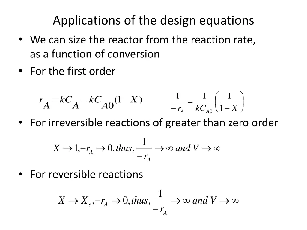 applications of the design equations we can size