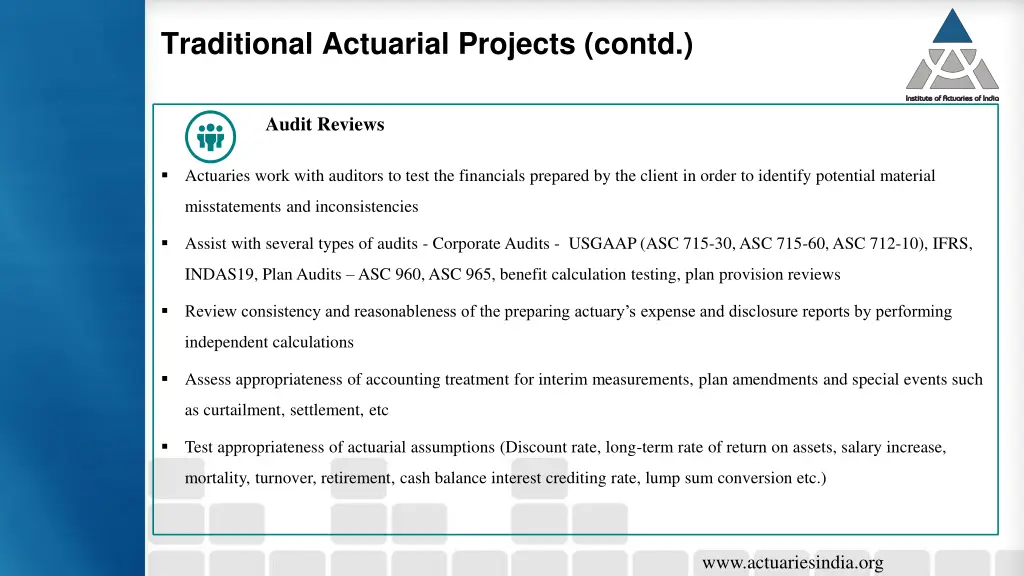 traditional actuarial projects contd