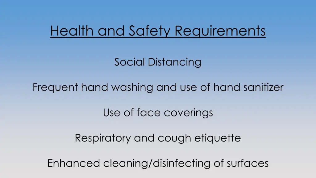 health and safety requirements