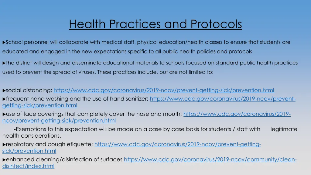 health practices and protocols