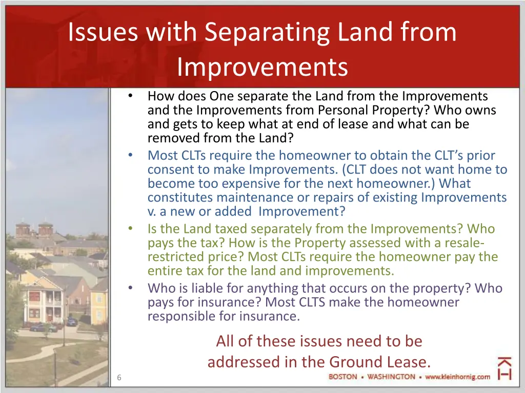 issues with separating land from improvements 1