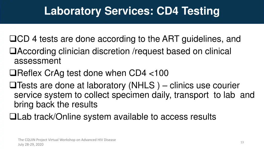 laboratory services cd4 testing