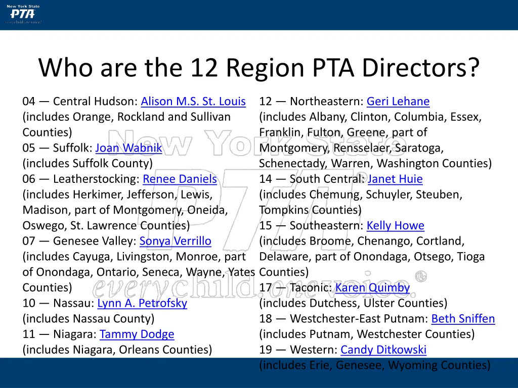 who are the 12 region pta directors