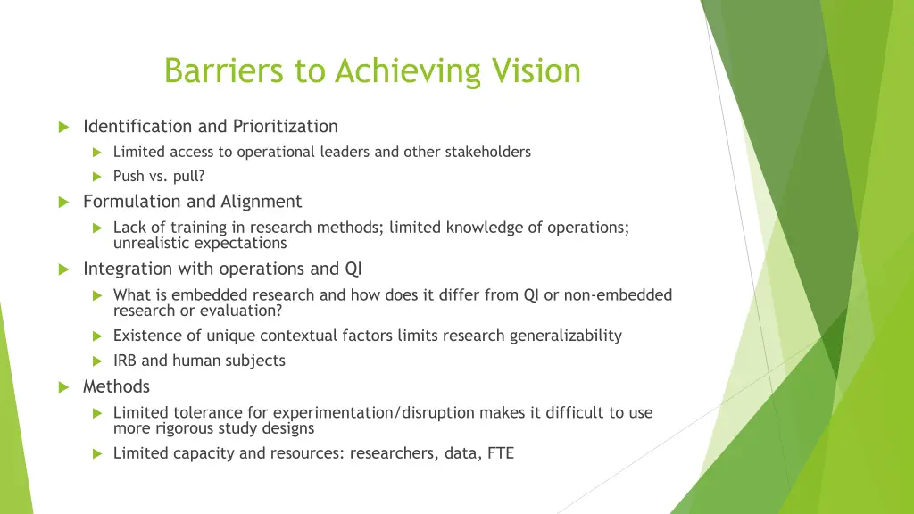 barriers to achieving vision