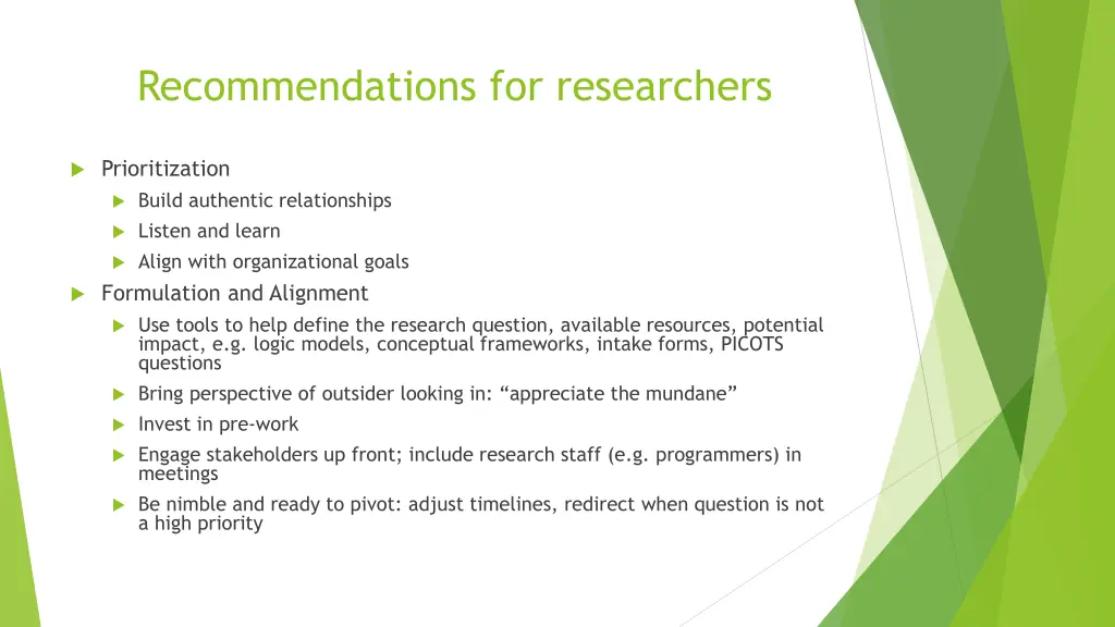 recommendations for researchers