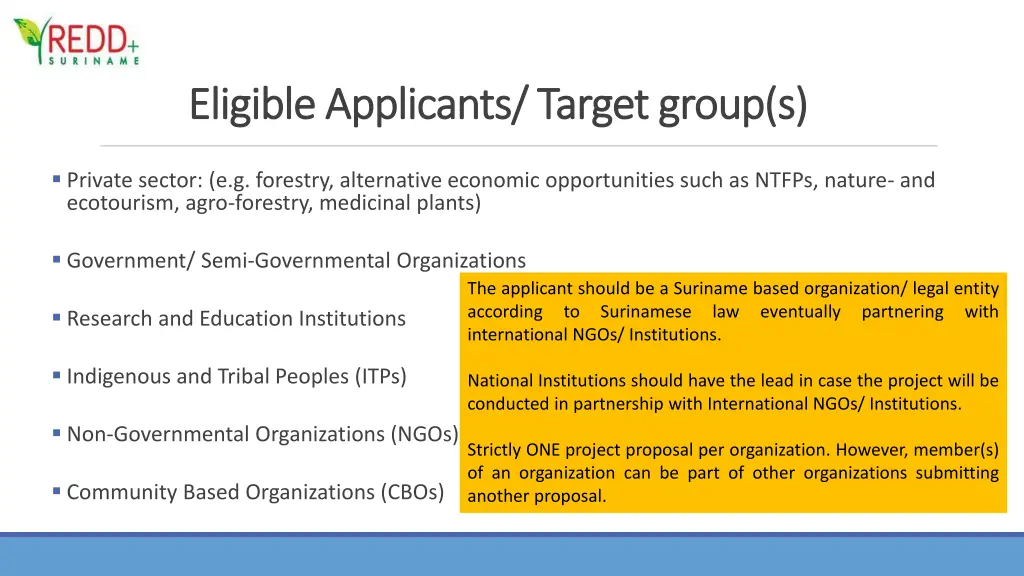 eligible applicants target group s eligible