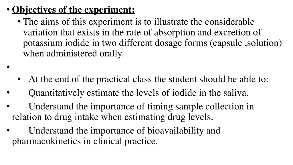 objectives of the experiment the aims of this