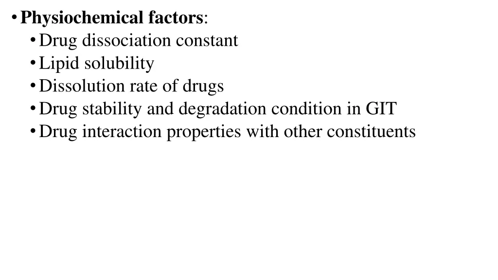 physiochemical factors drug dissociation constant