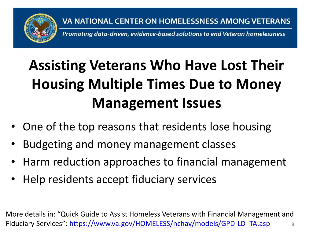 assisting veterans who have lost their housing