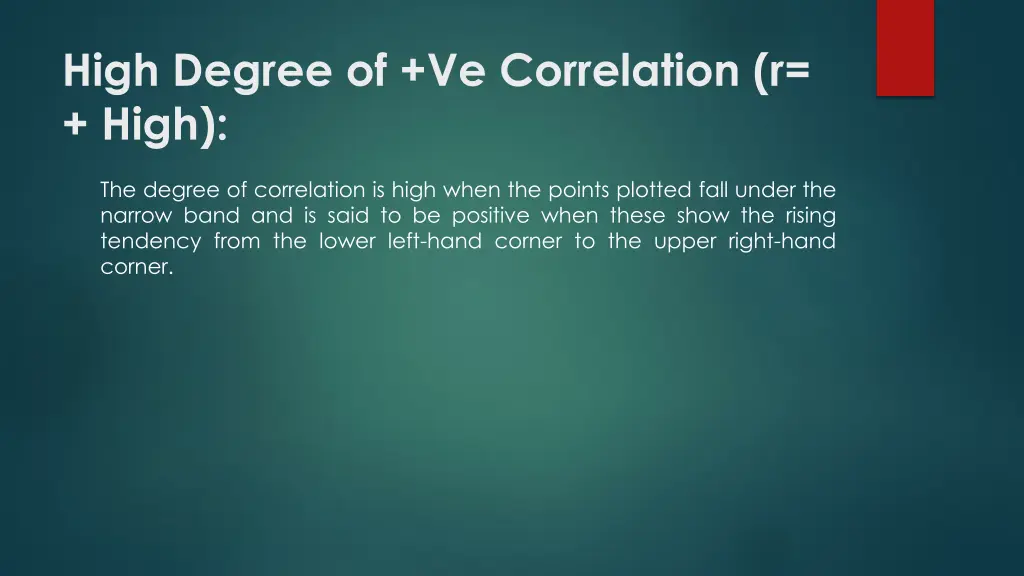 high degree of ve correlation r high