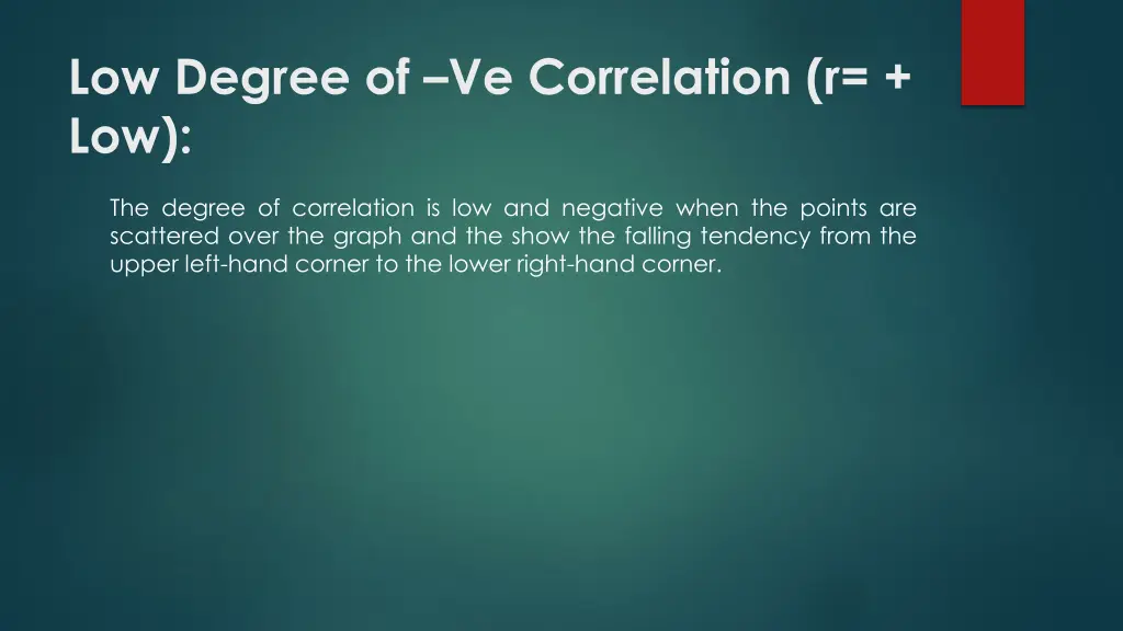 low degree of ve correlation r low 1