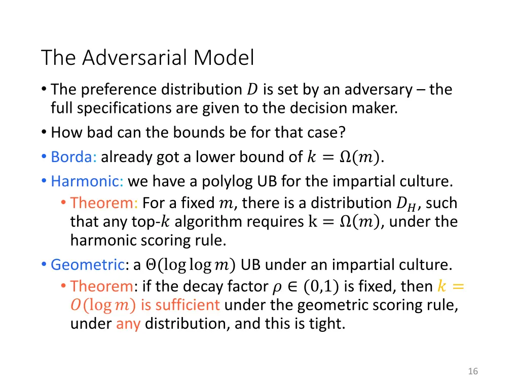 the adversarial model the preference distribution