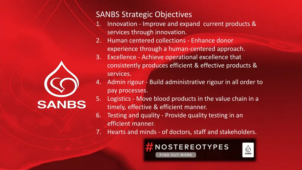 sanbs strategic objectives 1 innovation improve