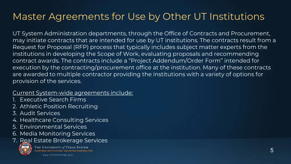 master agreements for use by other ut institutions