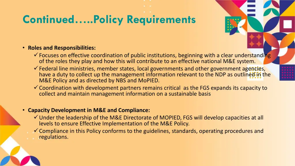 continued policy requirements