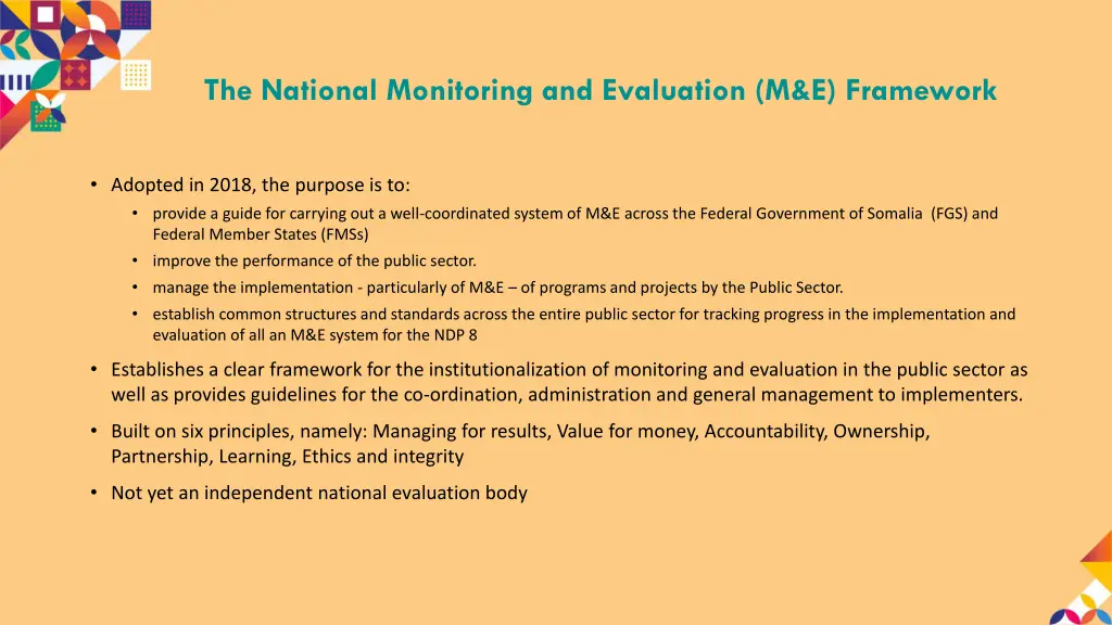 the national monitoring and evaluation