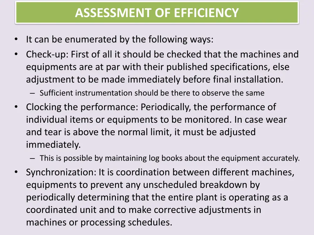 assessment of efficiency