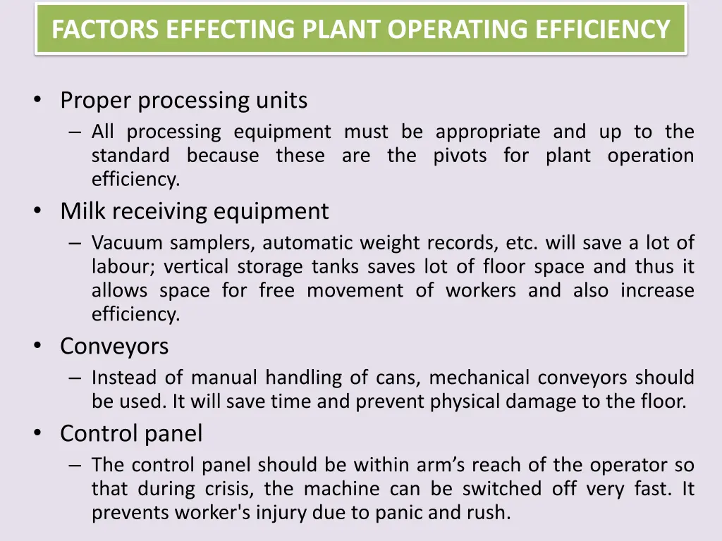 factors effecting plant operating efficiency 2