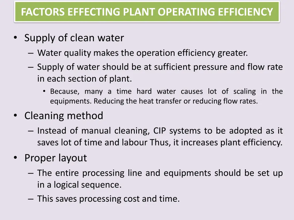 factors effecting plant operating efficiency 3